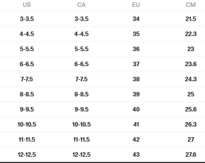 ECCO Women's Size Chart