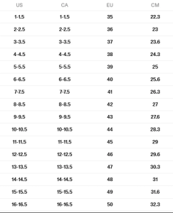 ECCO Men's Size Chart